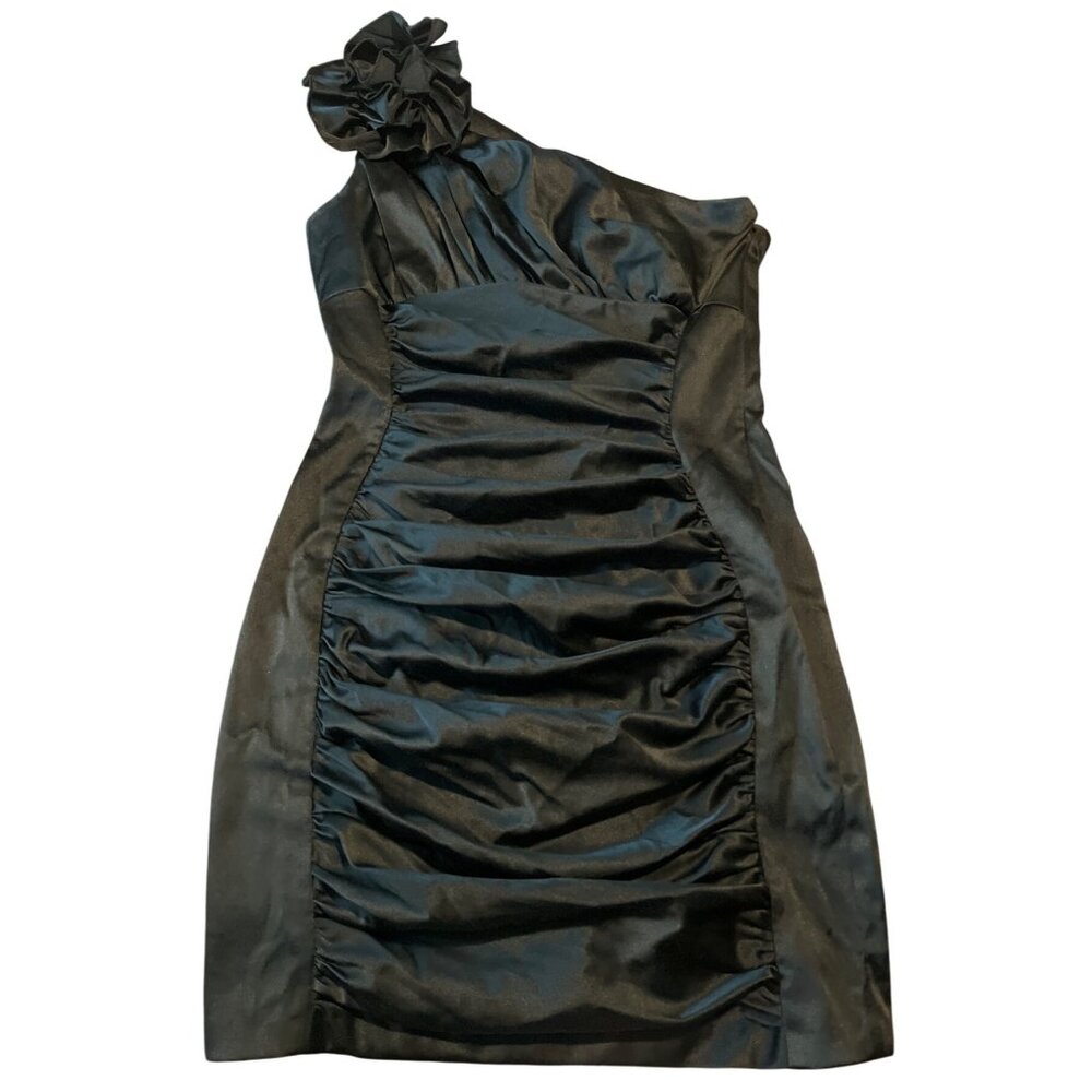 Jessica McClintock‎ For Gunne Sax Black One-Shoulder Ruched Dress Size 1 Vintage